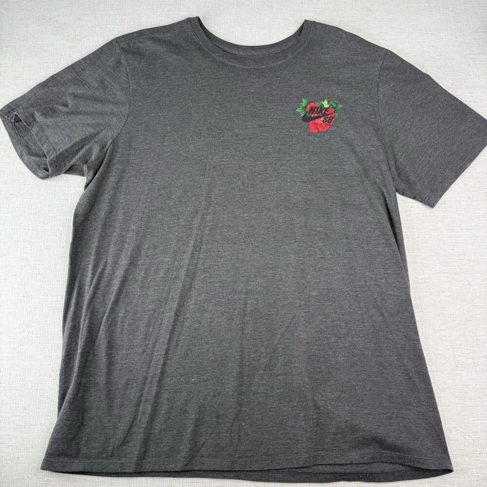NIKE SB T-Shirt Gray Rose Flower Skateboarding Graphic Logo Mens Size XL